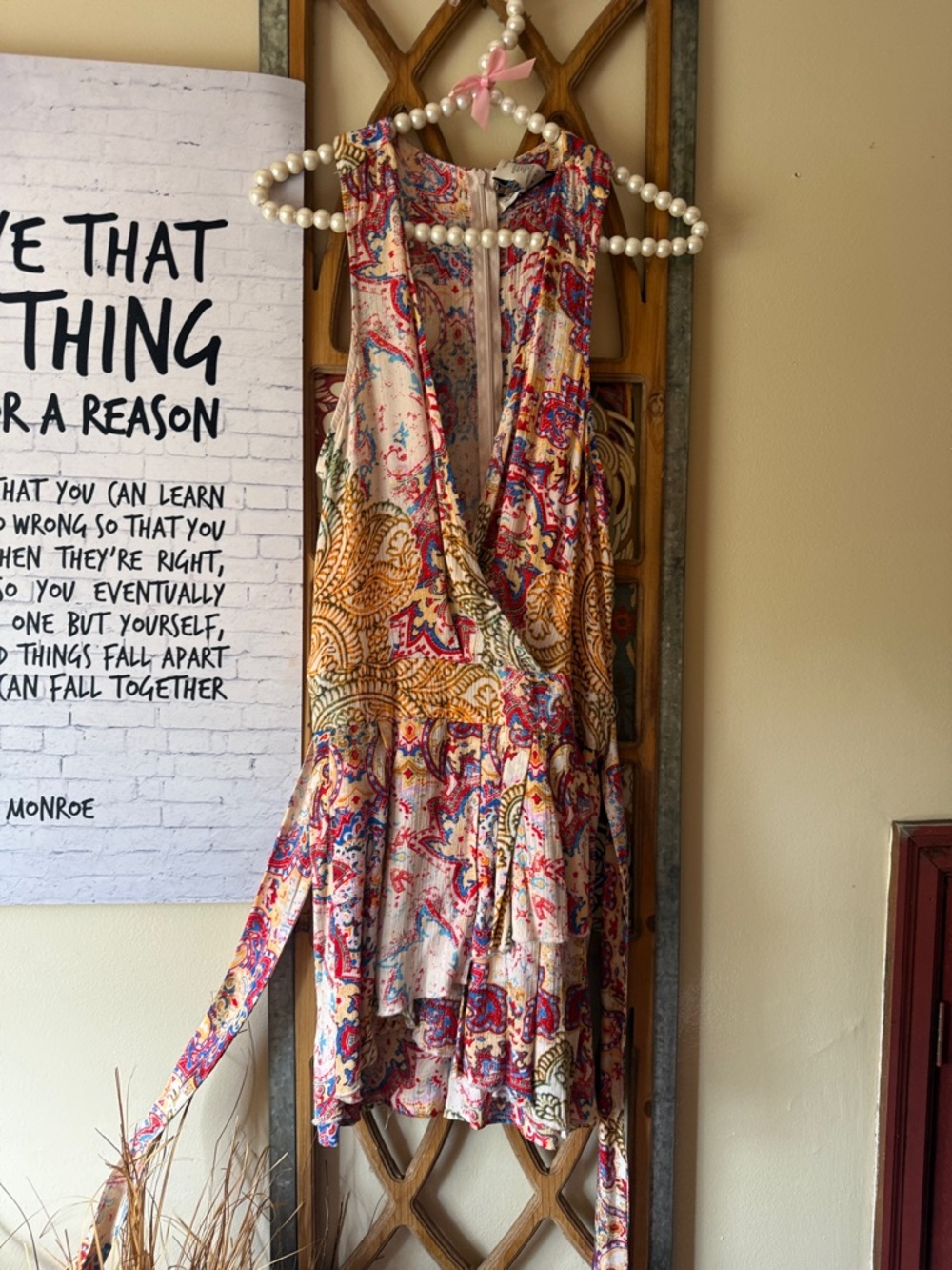 American Rag Asymmetrical Paisley Halter Dress in Cream, Pink and Gold